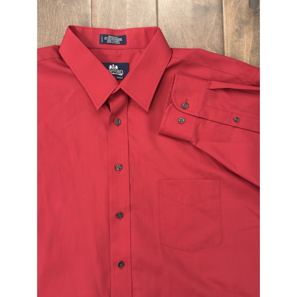 Stafford Mens Size 18/XL Long‎ Sleeve Button Down Red Shirt Wrinkle-Free Shirt